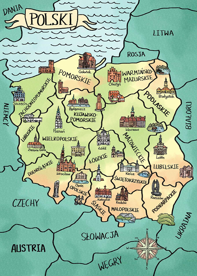Polska akwarelowa mapa