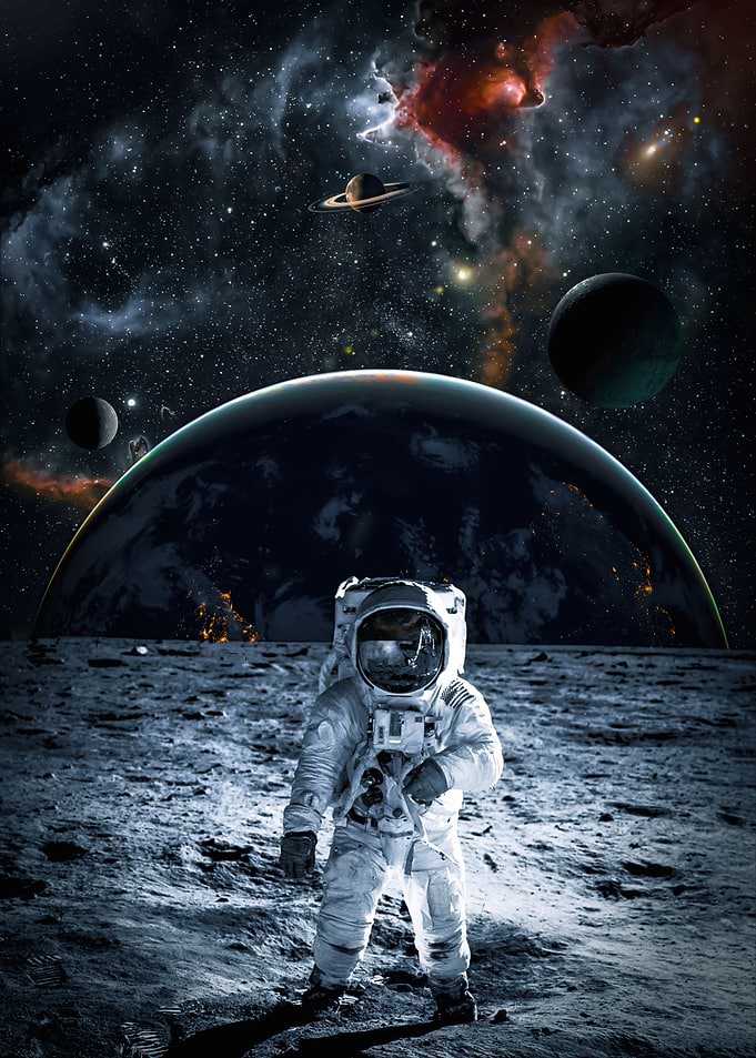 Astronaut on grey moon