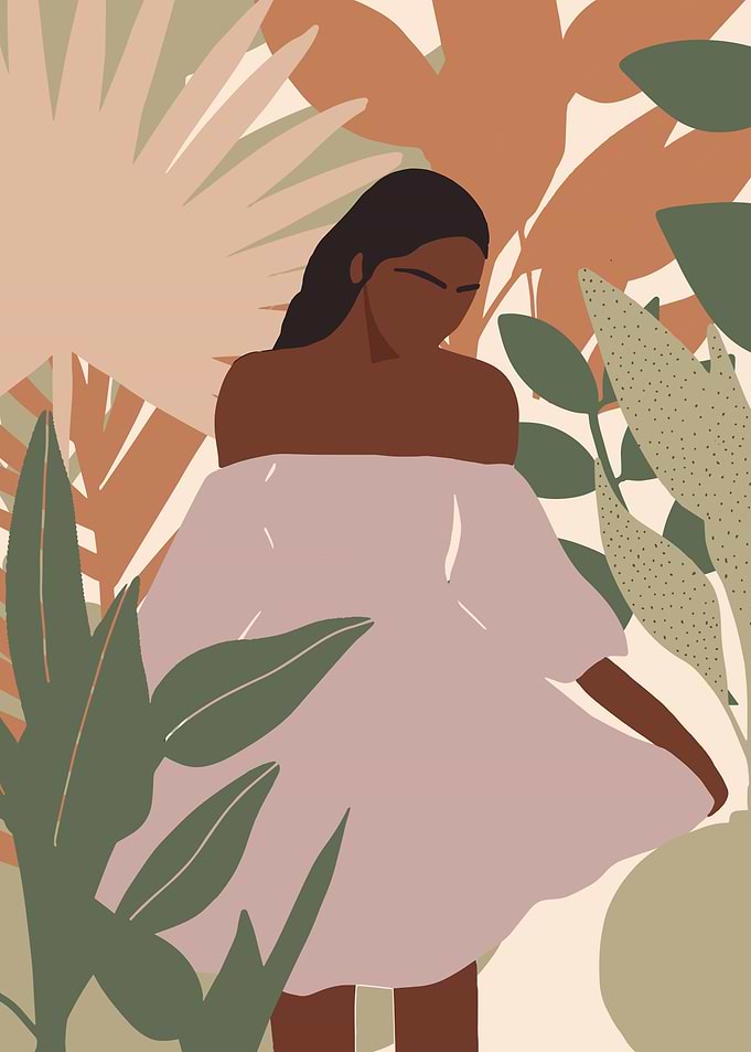 Erotic woman and greenleaf