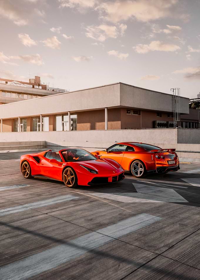 Ferrari and Nissan GTR