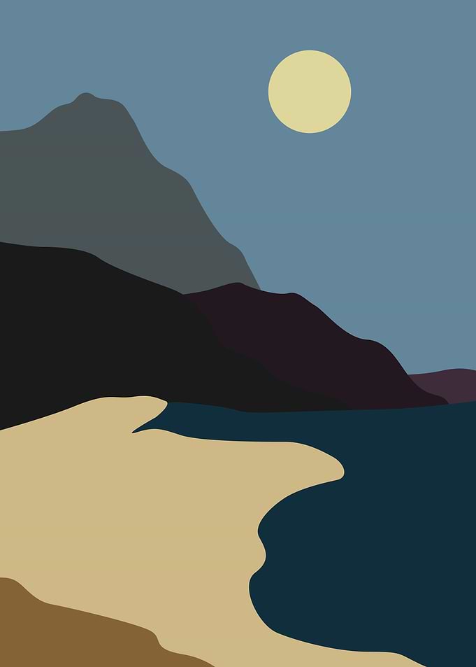 Moon with Mountains river