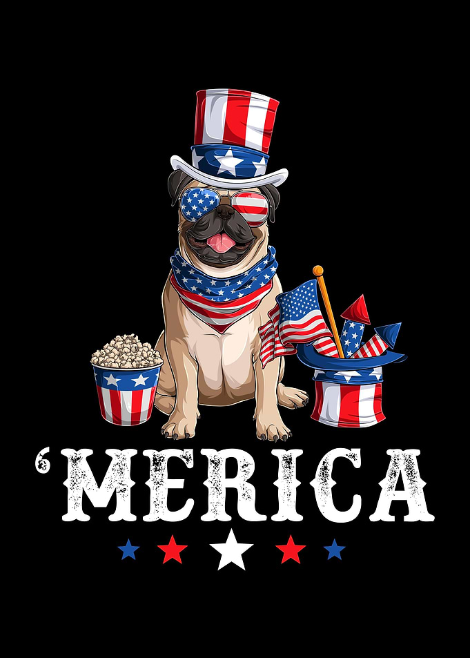 Pug Merica Dog 4th of July