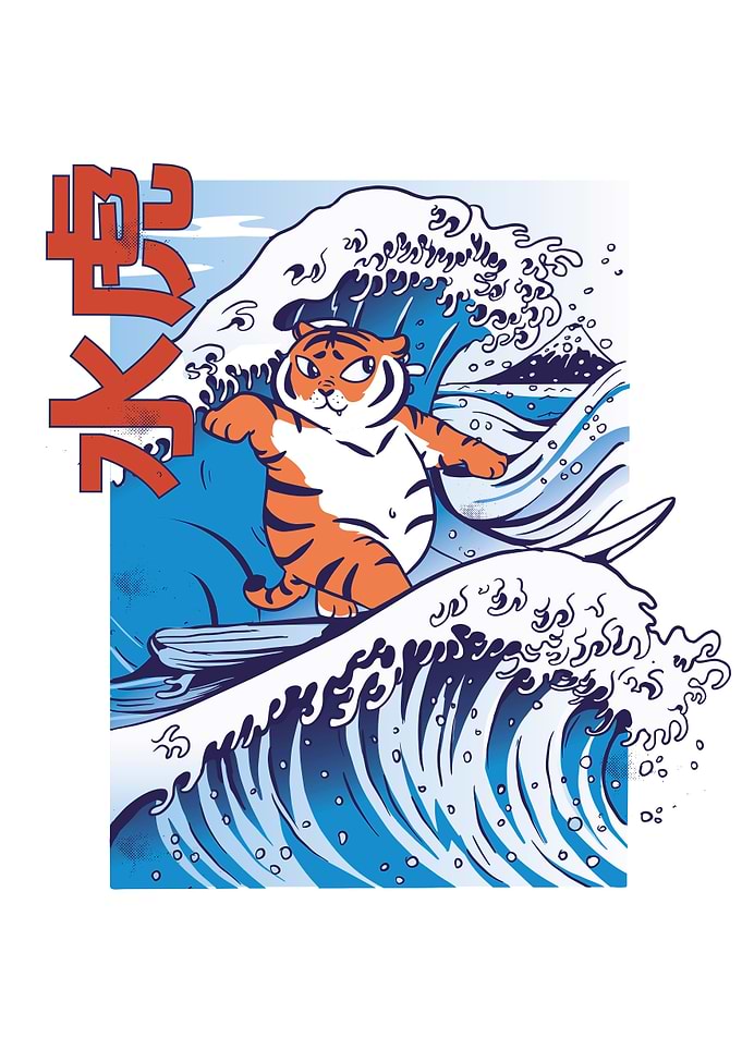 Tiger surfing big wave
