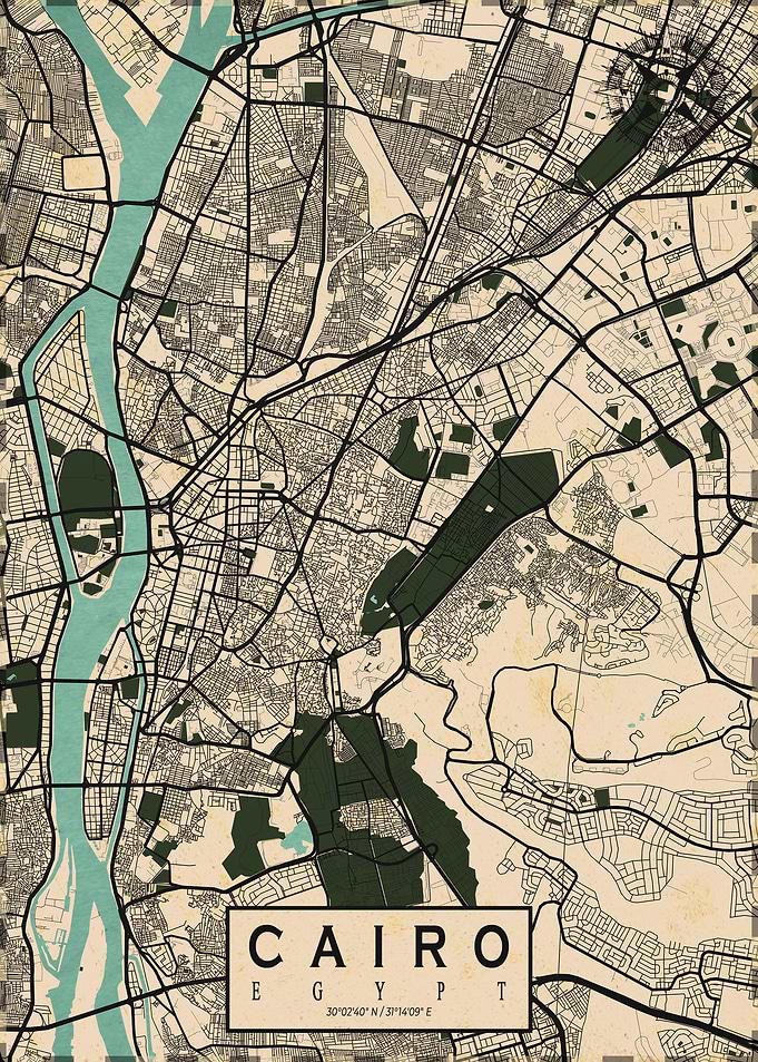 Cairo City Map Vintage