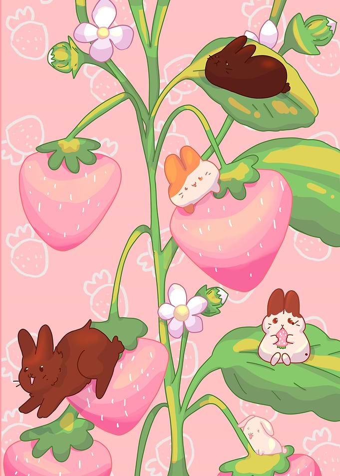 Bunnies and strawberries