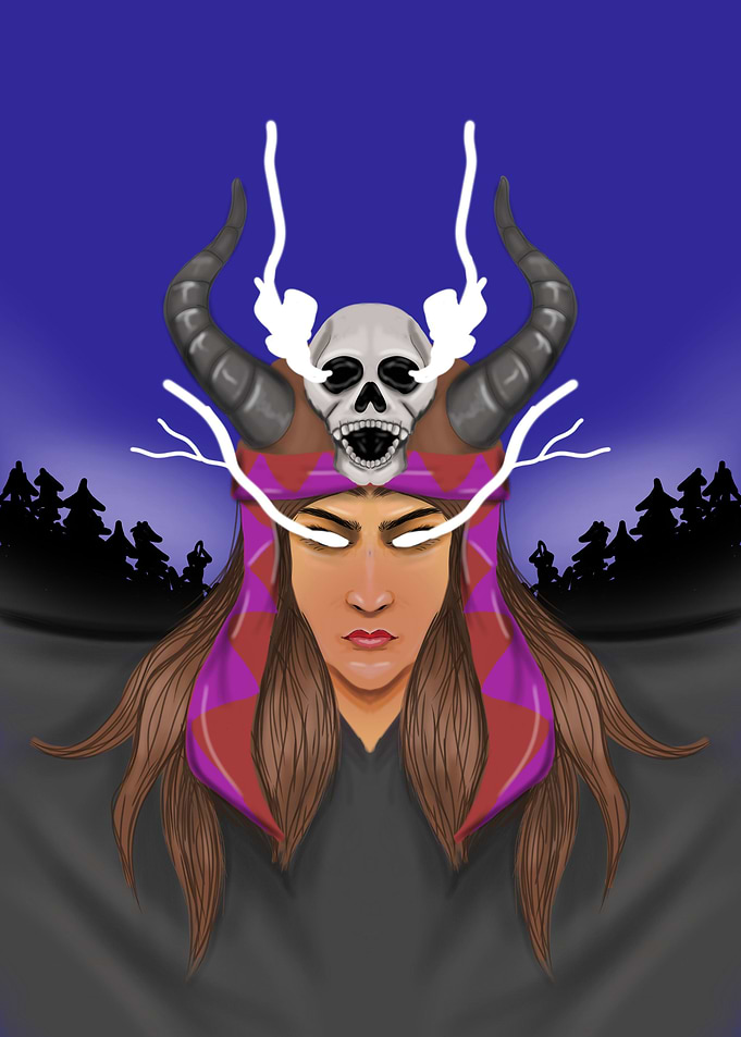 beautifull woman and skull