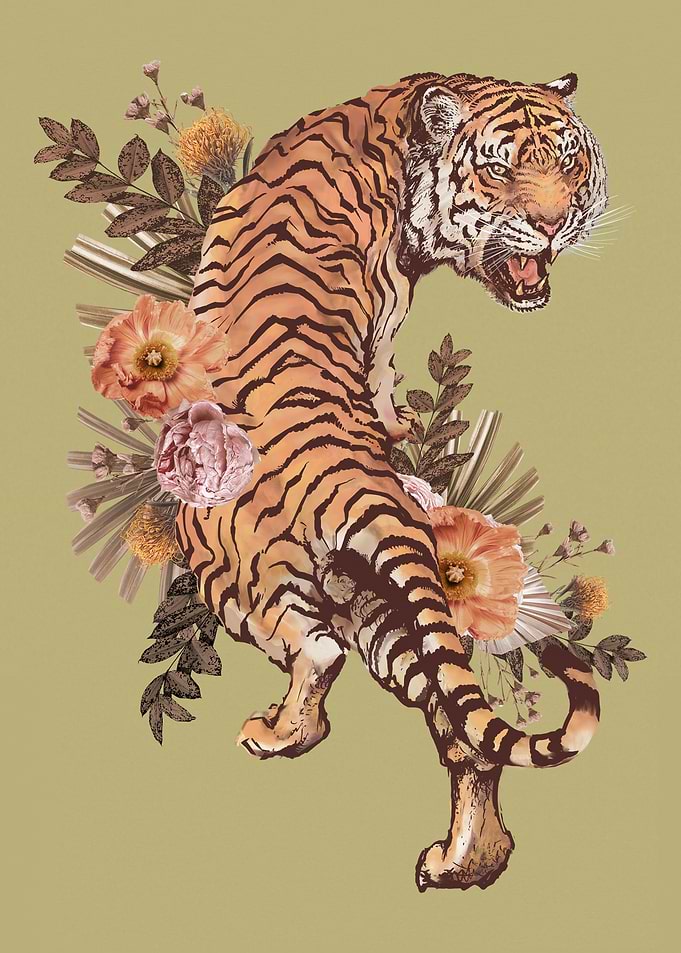 Tiger Animal with Flowers