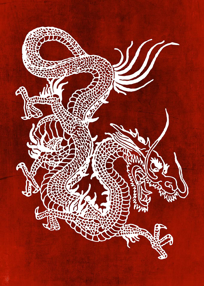 Japanese Dragon Red White