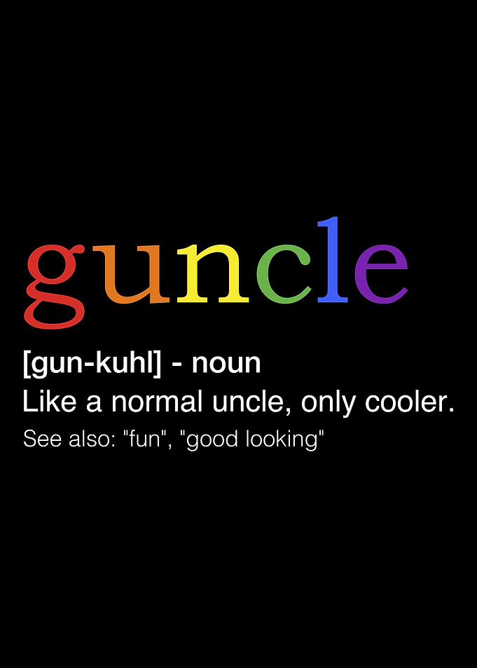 Guncle in rainbow flag col
