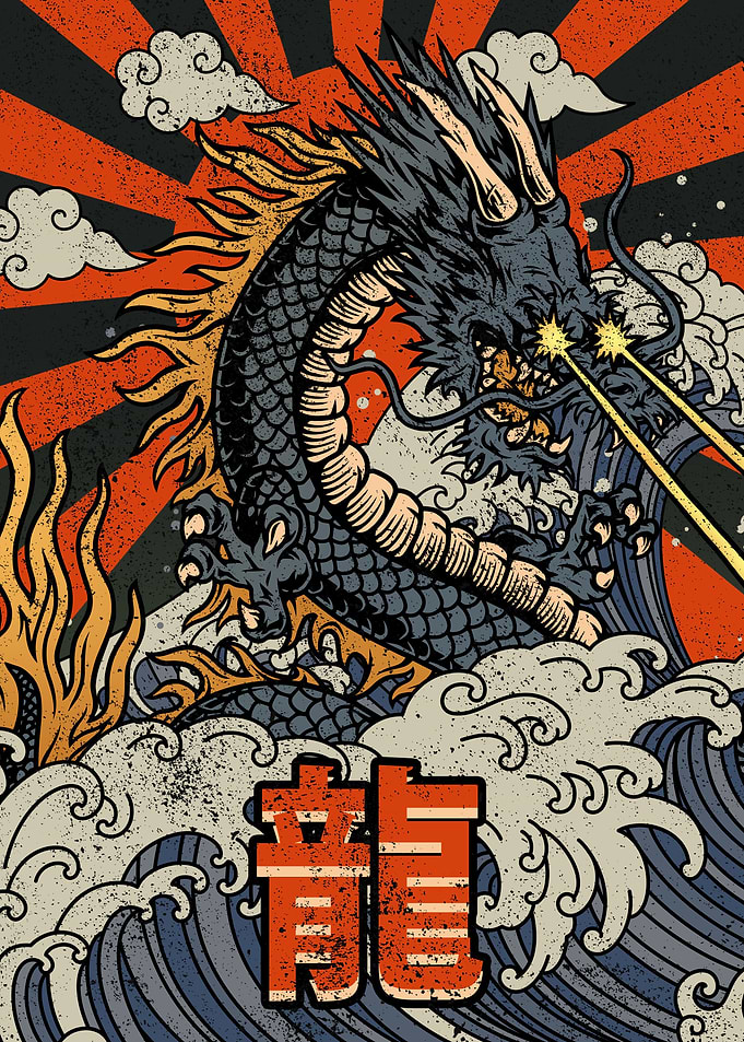 Kaiju Dragon Kanagawa Wave