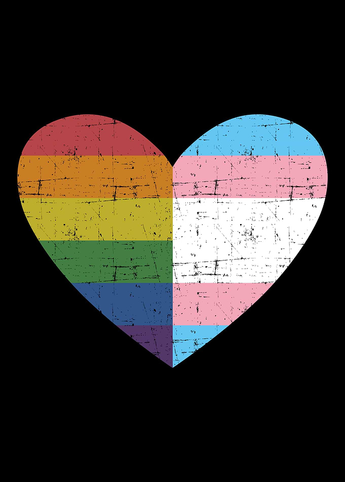 Heart with rainbow and tra
