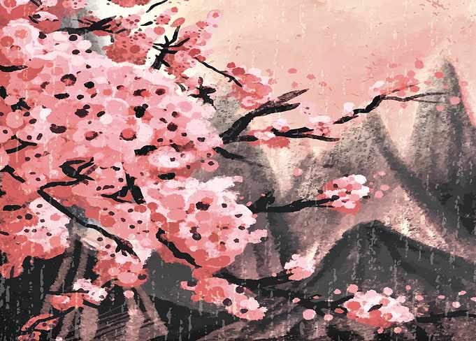 Cherry blossom mountains