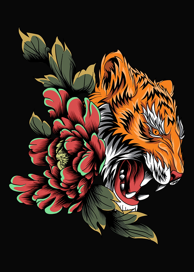 Tiger poster with flowers