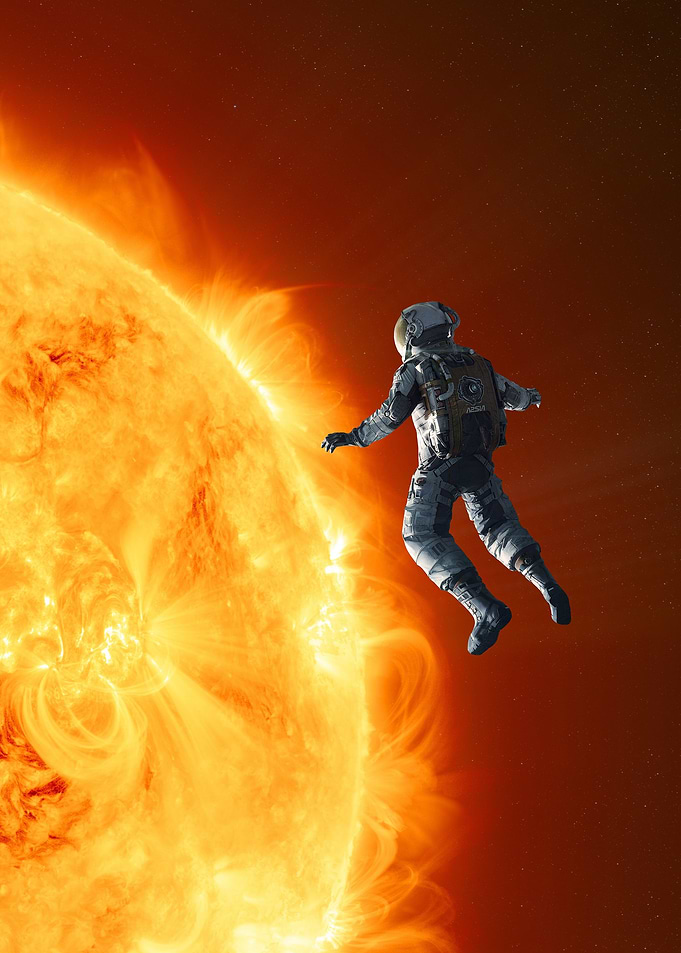 Astronaut floating to sun