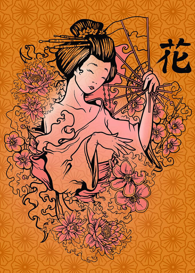 Japanese girl and flower