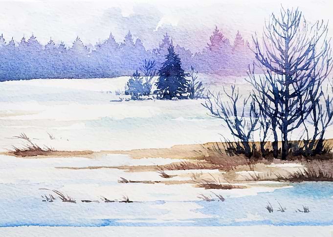 Watercolor Winter Solitude
