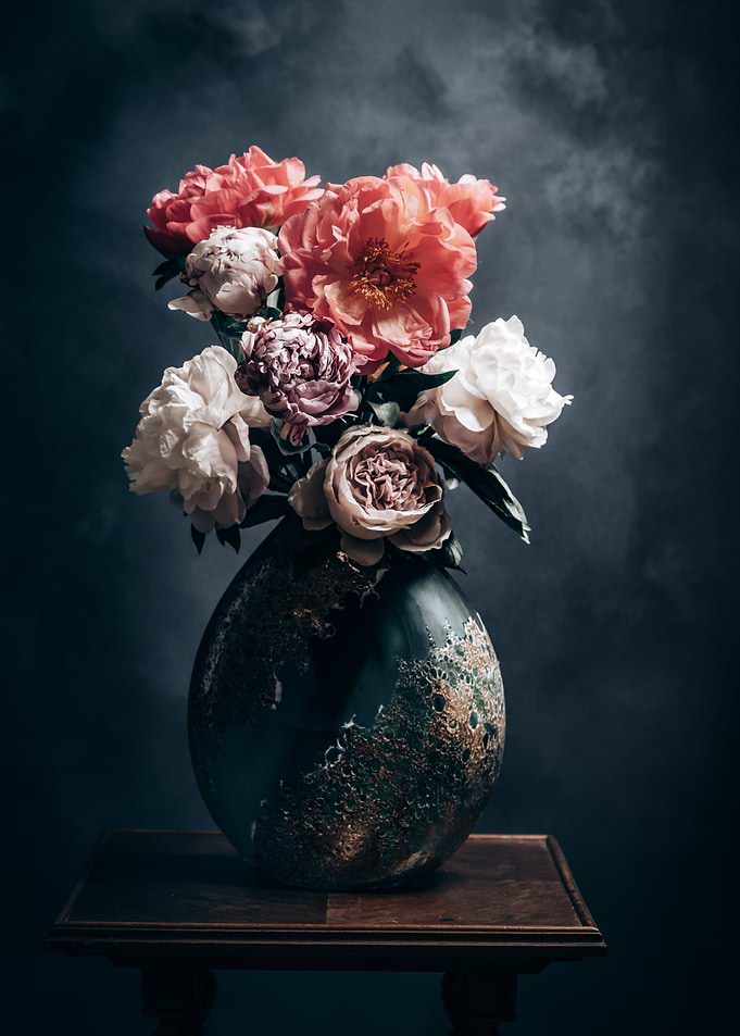 peonies in the style of th