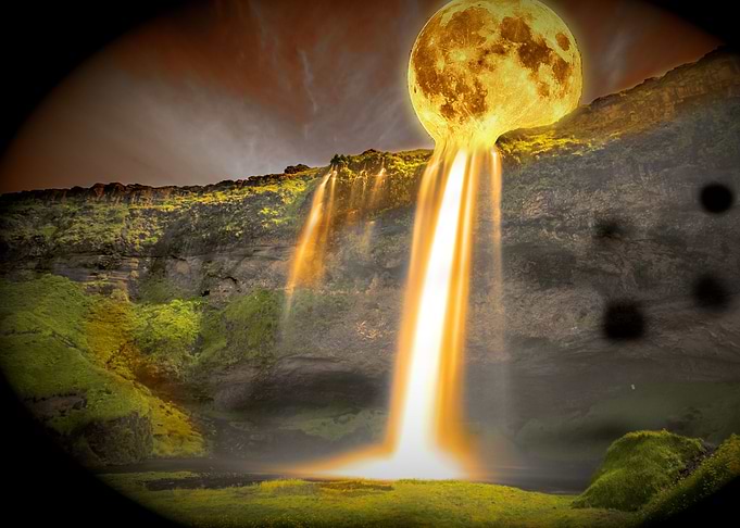 Moon flowing in waterfall
