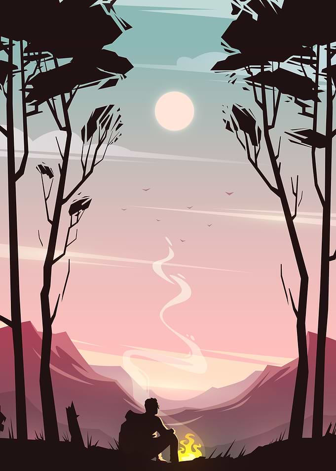 Men campfire Night Moon