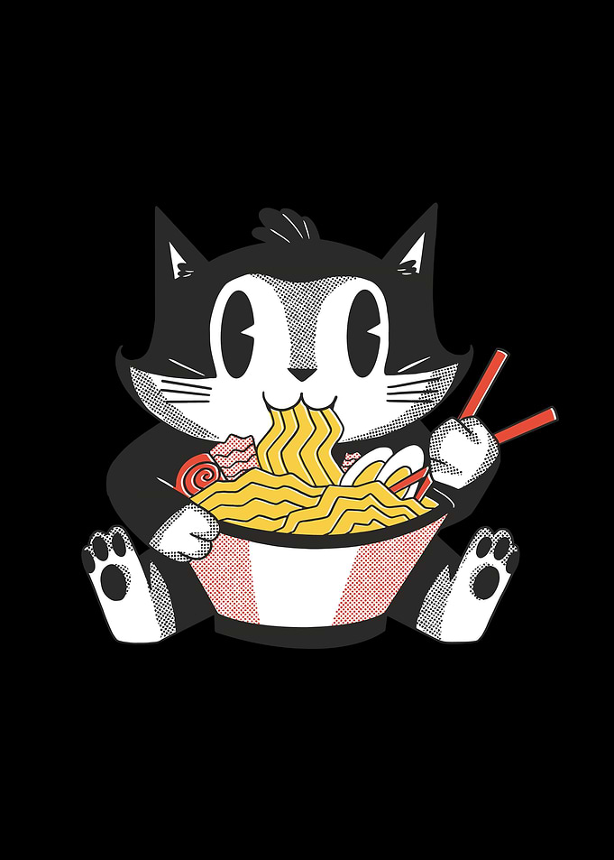 Ramen cat retro cartoon
