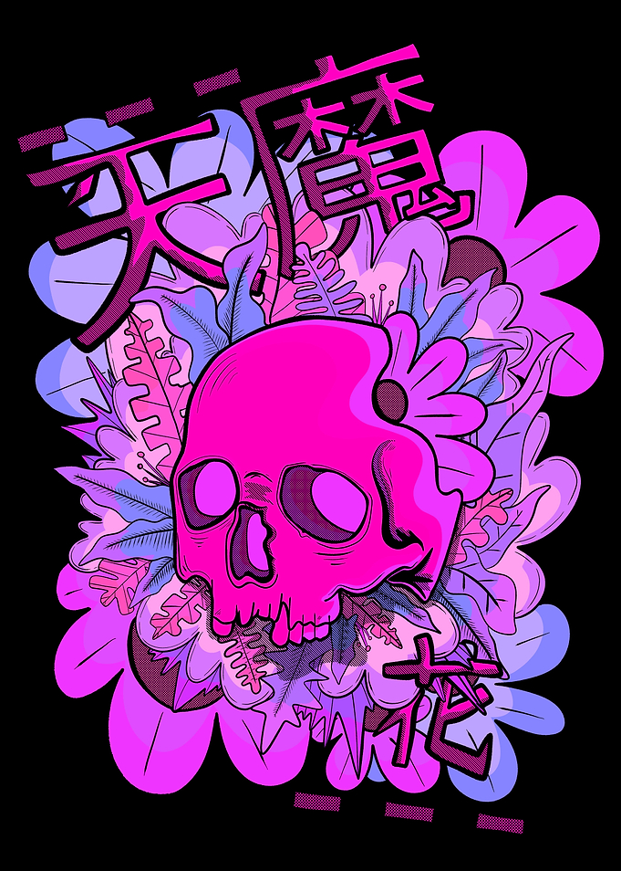 Pink skull and flowers