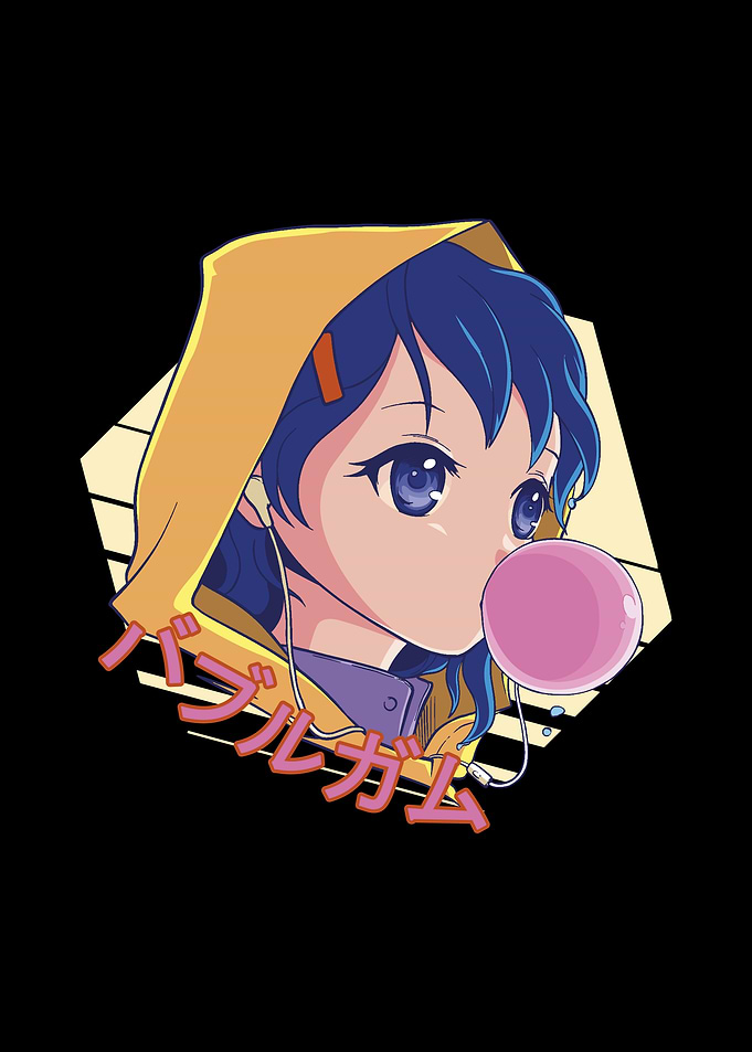 Anime girl with gum bubble