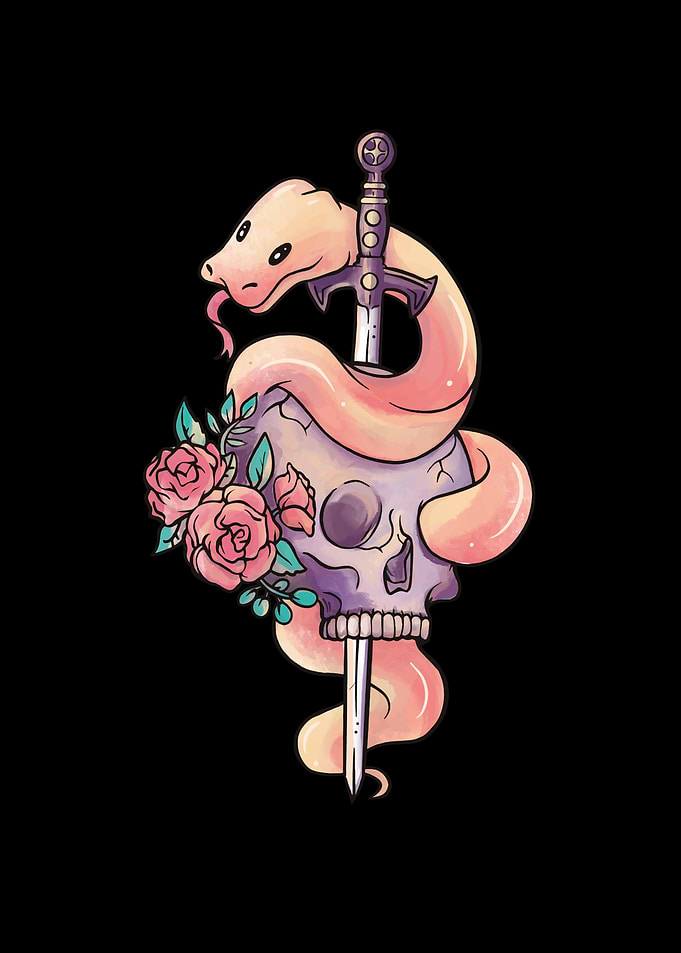 Snake with sword and skull