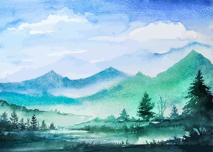 Watercolor Misty Fields