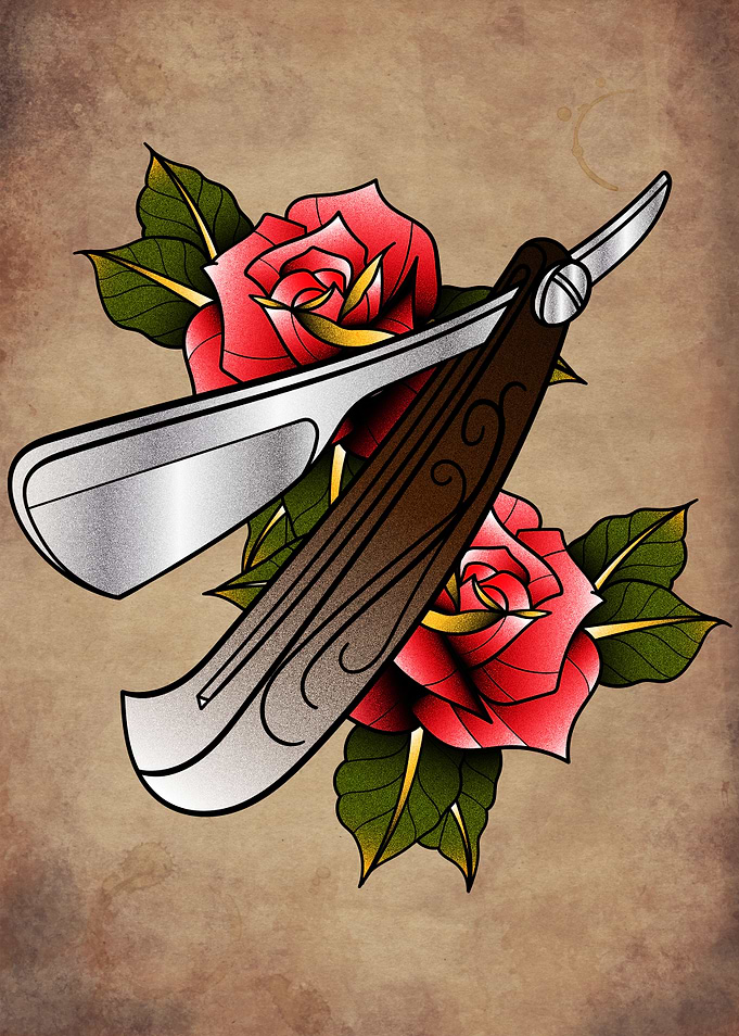 barber knife tattoo