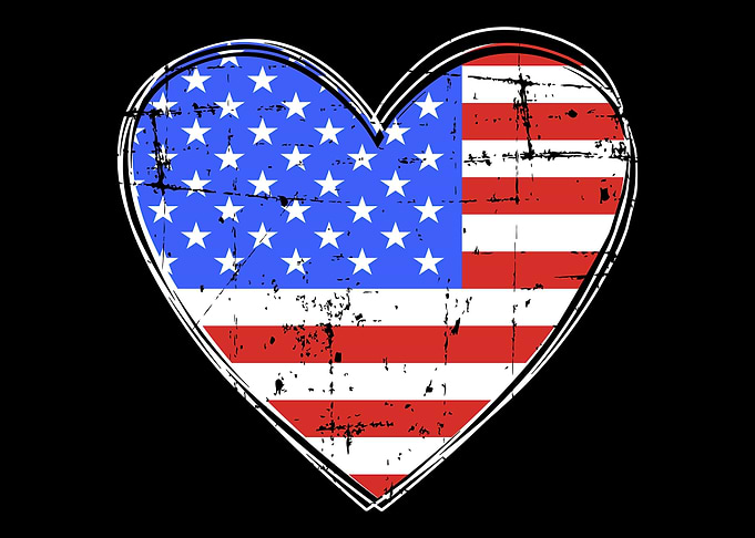 USA flag in heart shape fo
