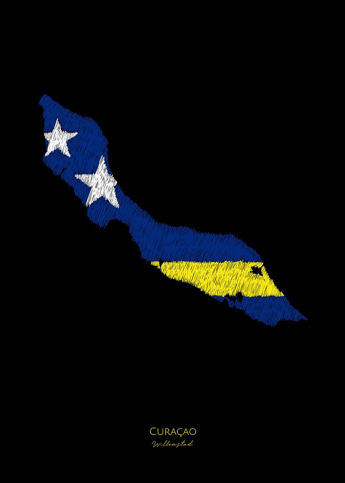 Curacao Flag Map Line Art
