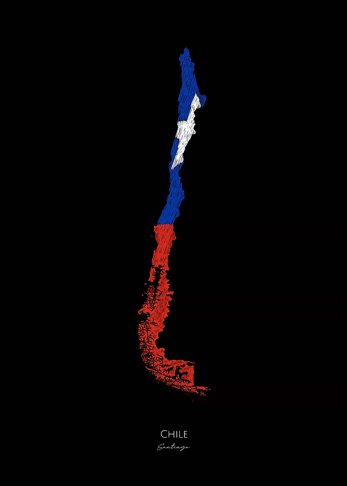 Chile Line Art Map Flag