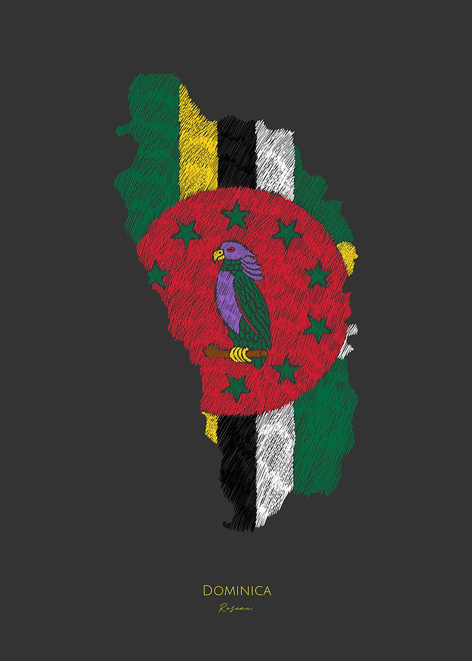 Dominica Flag Map Line Art