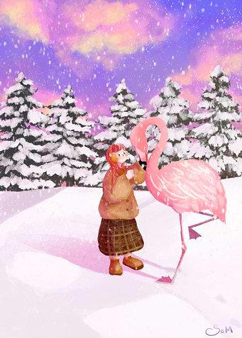 Flamingo in the snow