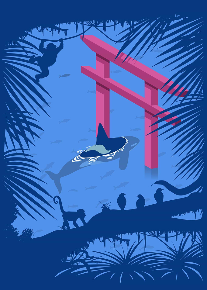 Whale under Japanese Torii