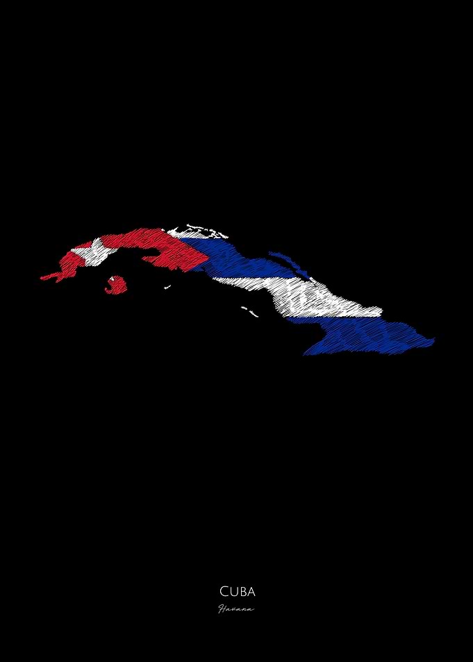 Cuba Flag Map Line Art