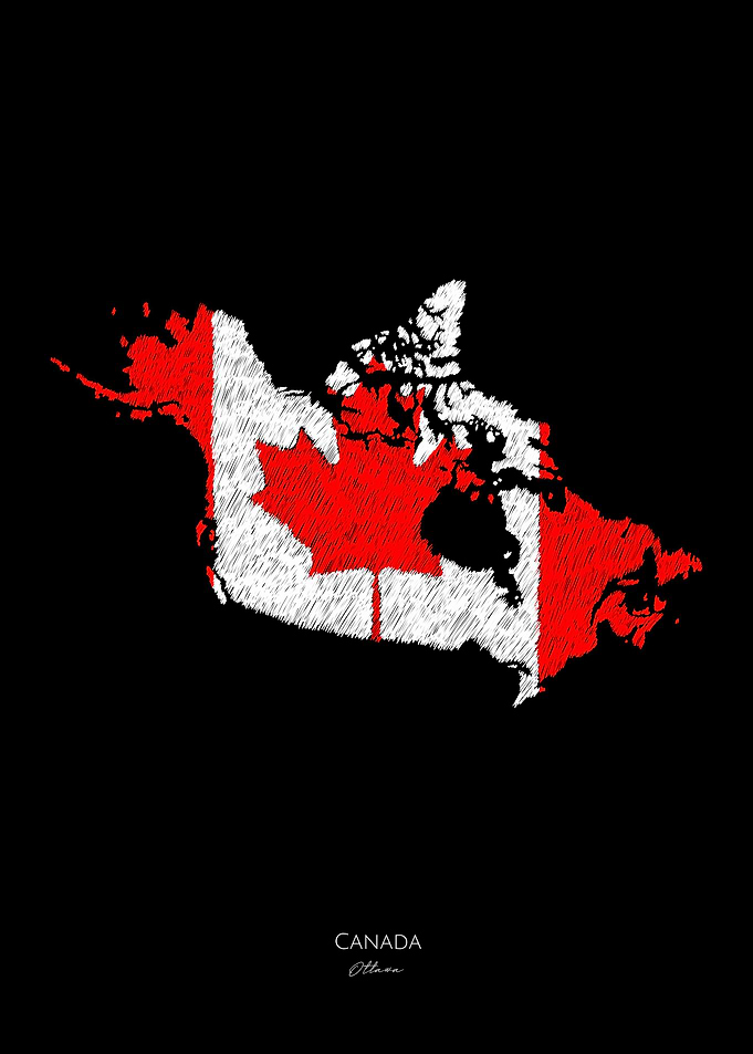 Canada Line Art Map Flag