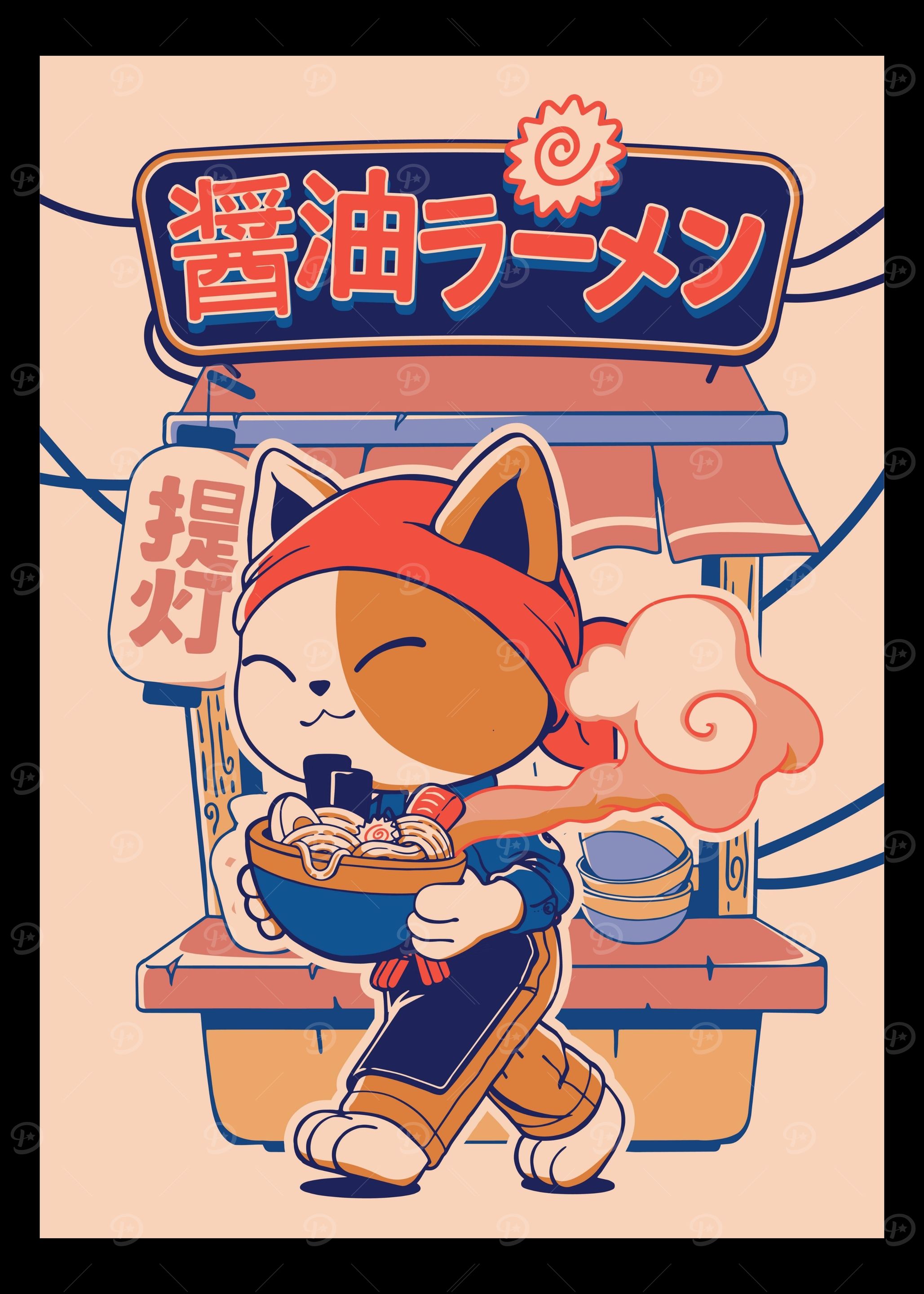 Cat eating ramen