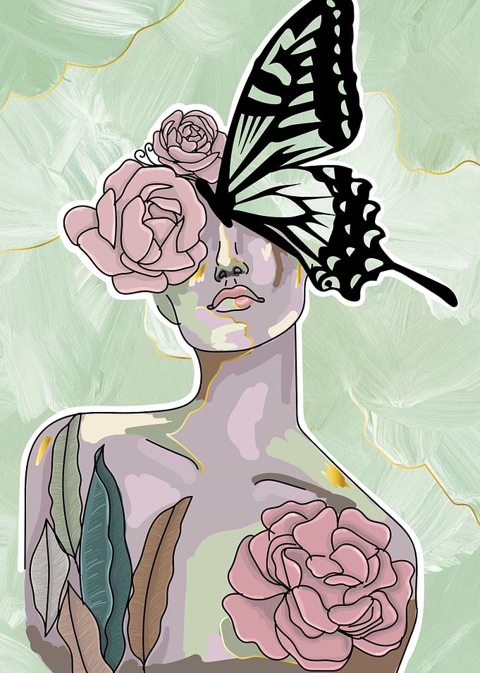Floral woman portrait art