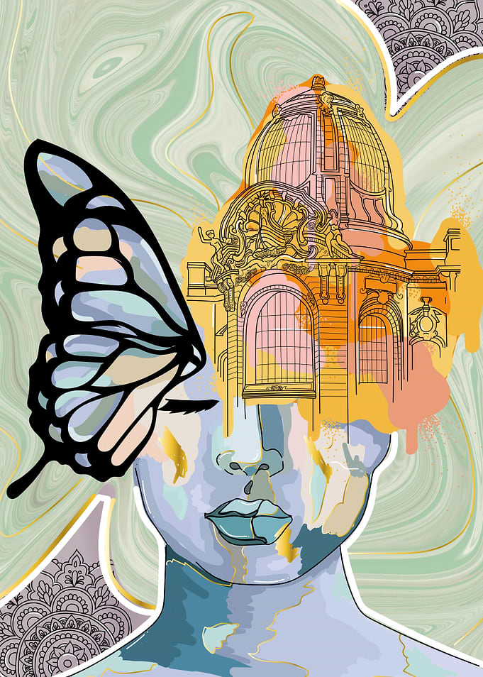 Butterfly palace woman art