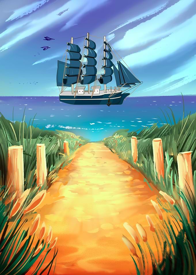 Sail Ship at the Sea Beach