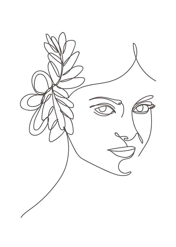 Floral woman line drawing