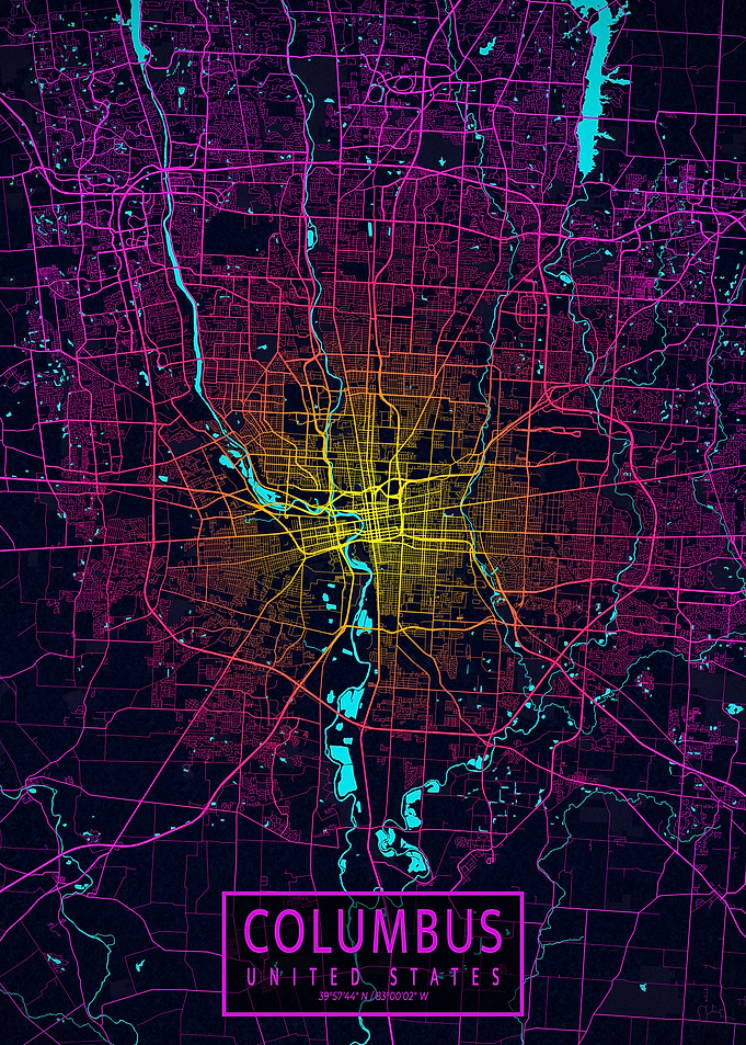 Columbus City Map Neon