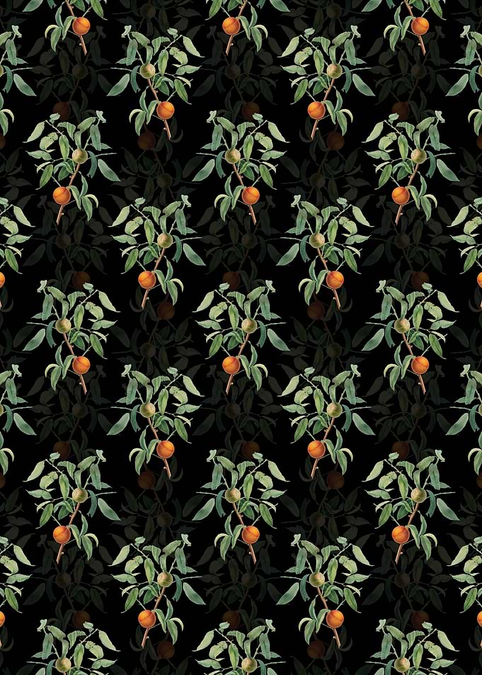 Black Floral Peach Pattern