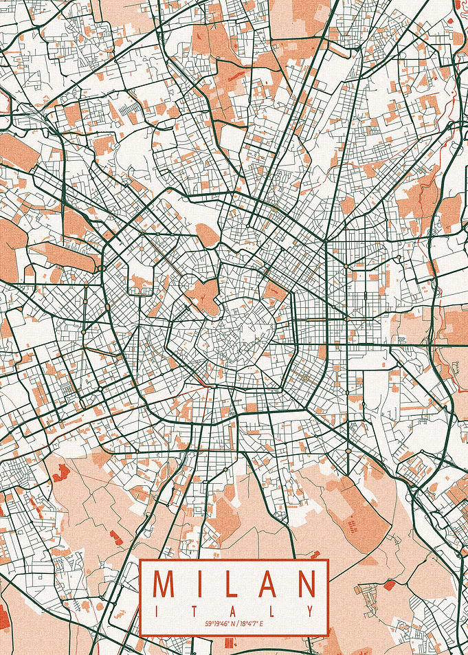 Milan City Map Bohemian