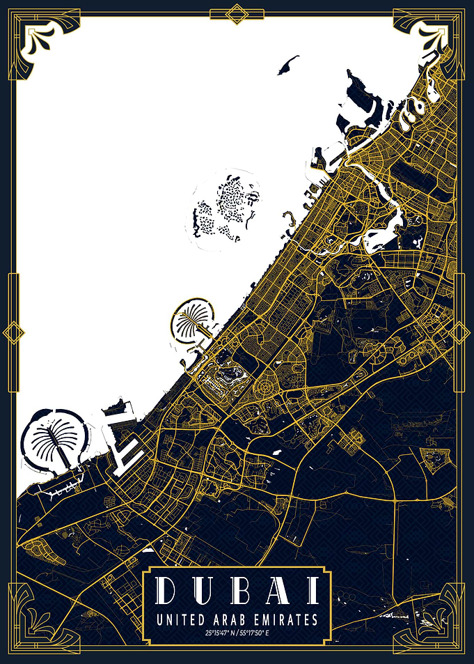 Dubai City Map Gold