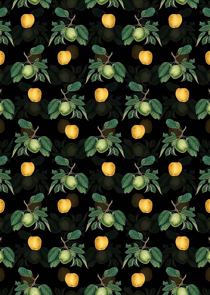 Black Floral Apple Pattern