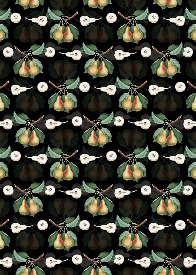 Black Floral Pear Pattern