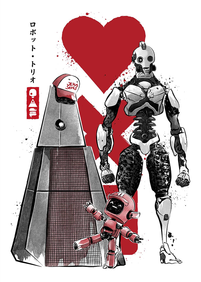 Three robots sumi e