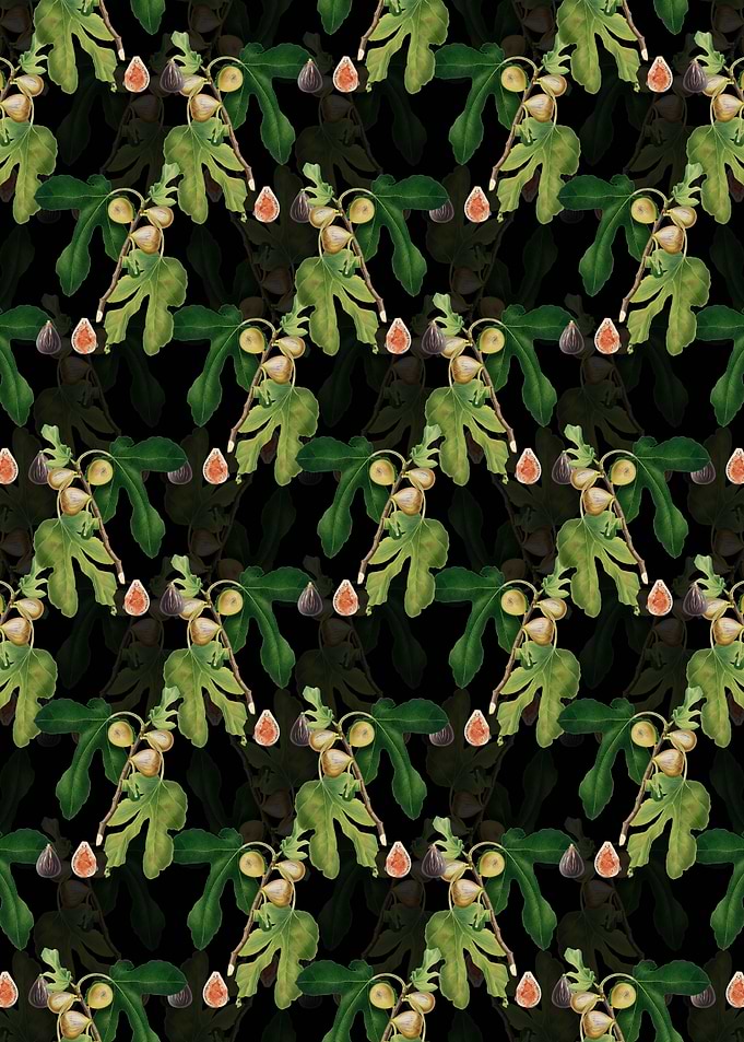 Black Floral Figs Pattern